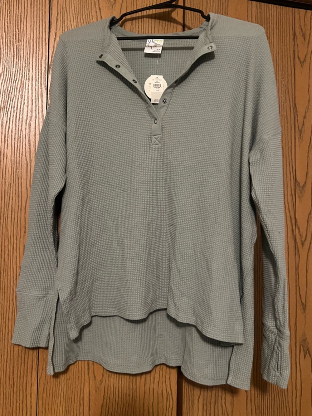aerie Long Sleeve Waffle Henley Top in Light Sage